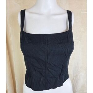 Abercrombie & Fitch Black Smocked Back Corset Crop Top Small Seamed Square Neck